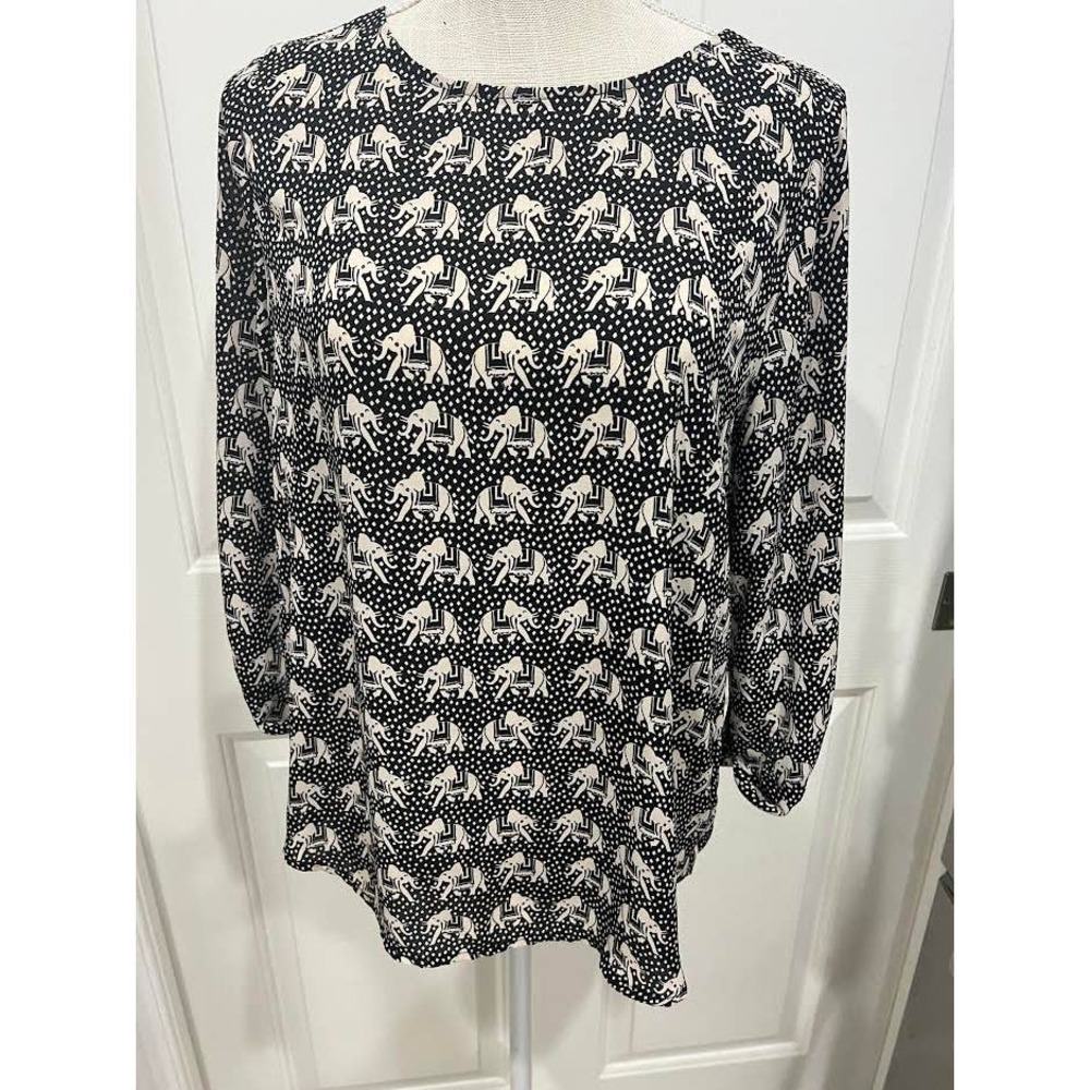 Pixley Elephants Pullover Roll Tab Sleeve Women's  Blouse/Top Sz Medium